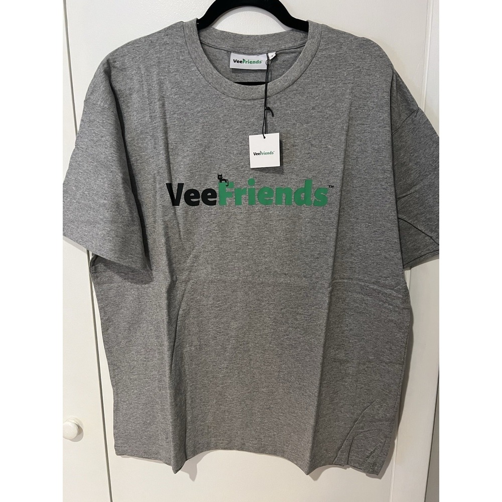 Vee Friends T-Shirt Mens Large Gray Graphic Print Logo Crew Neck Short Sleeve‎